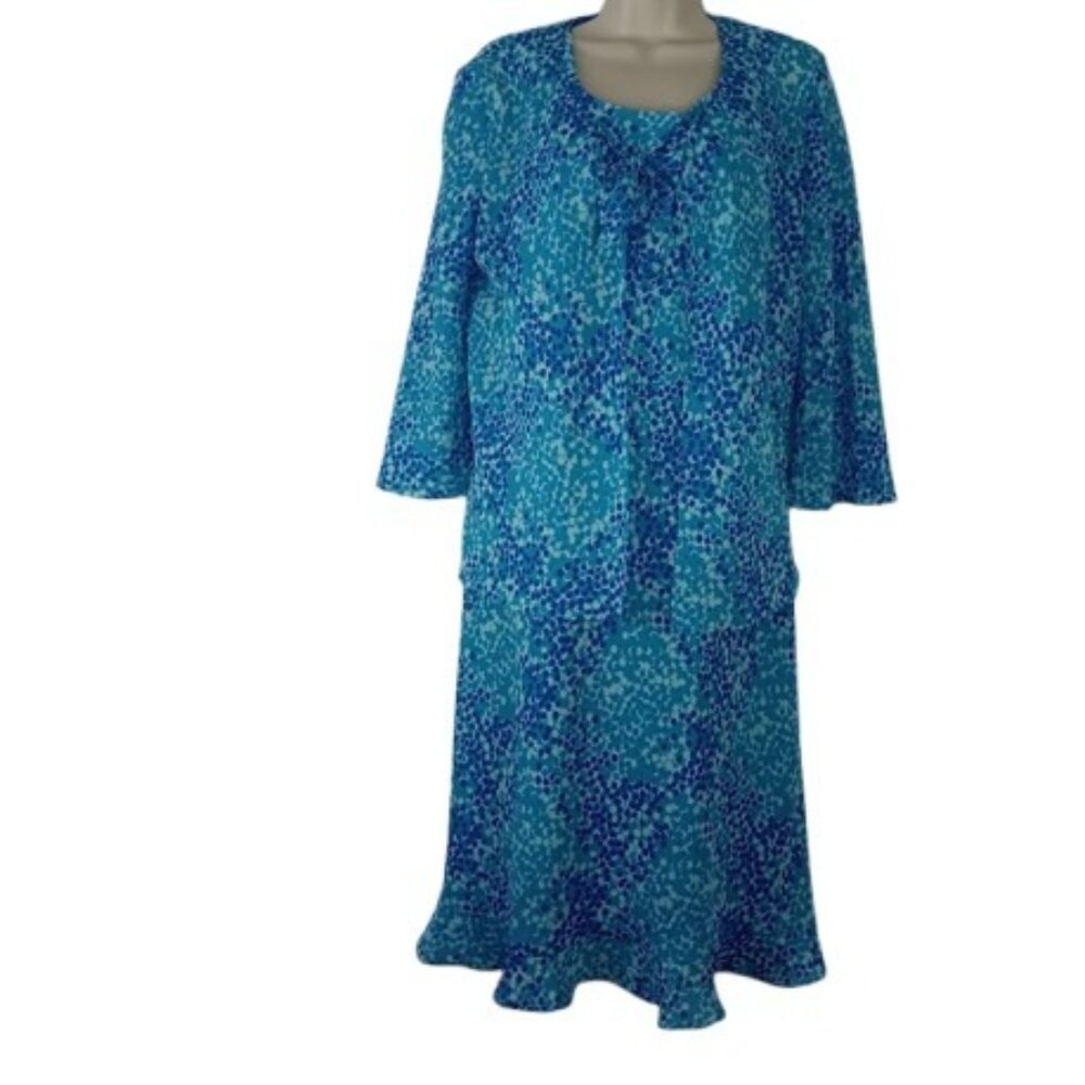 DR Womens Jacket Shift Dress Blue Dot Printed Chiffon 8